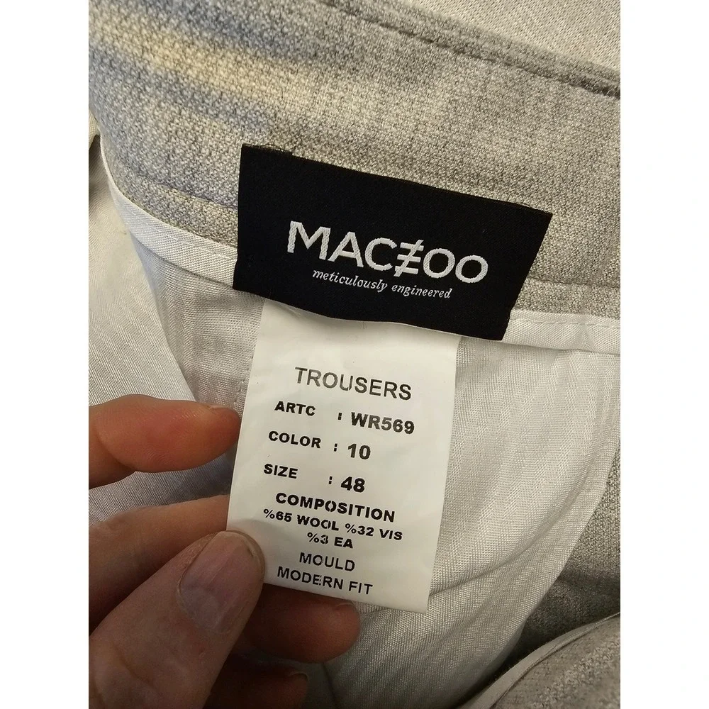 Maczoo‎ Gray Wool Blend Modern Fit Trousers Designed in Italy Size 48 WR569